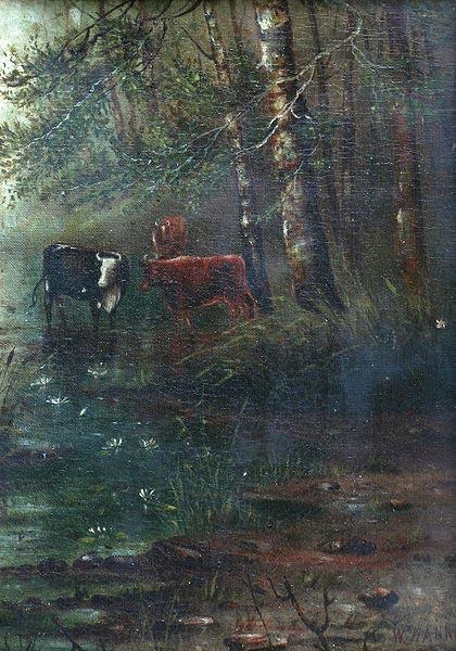 William M. Hanna Woodland View With Cows Germany oil painting art